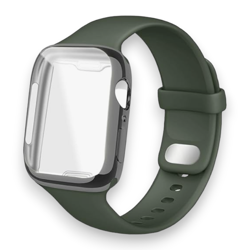 Komplet silikonski pašček in ovitek za Apple Watch 41 mm – Infostyle – Temno zelena