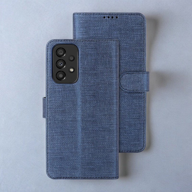Preklopna torbica "Foluu Premium" za Samsung Galaxy A33 5G – Temno modra / Ekološko usnje + TPU silikon