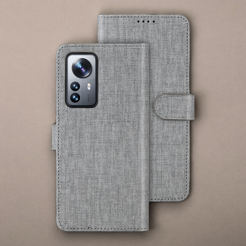 Preklopna torbica "Foluu Premium" za Xiaomi Mi 12 Pro – Siva / Ekološko usnje + TPU silikon