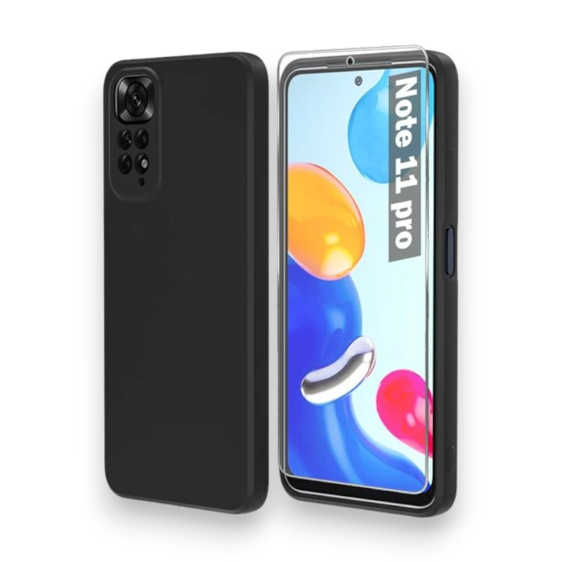 Komplet silikonski ovitek + zaščitno steklo za Xiaomi Redmi Note 11 Pro/11 Pro Plus – Infostyle – Črna