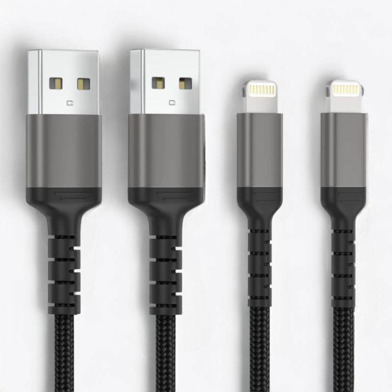 Polnilni in podatkovni kabel "Nylon Braided" 2m USB - lightning (2 kosa) – Adilift – Črna