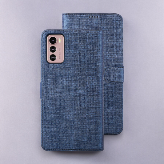 Preklopna torbica "Foluu Premium" za Motorola Moto G42 – Temno modra / Ekološko usnje + TPU silikon