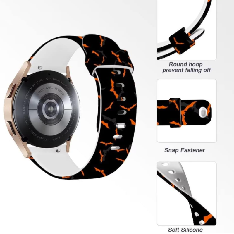 Silikonski pašček "Halloween" za Samsung Galaxy Watch 5/4 (40 / 44 mm)/ 3 (41mm)/Active 2 (40/44mm) – Infostyle – Črna /