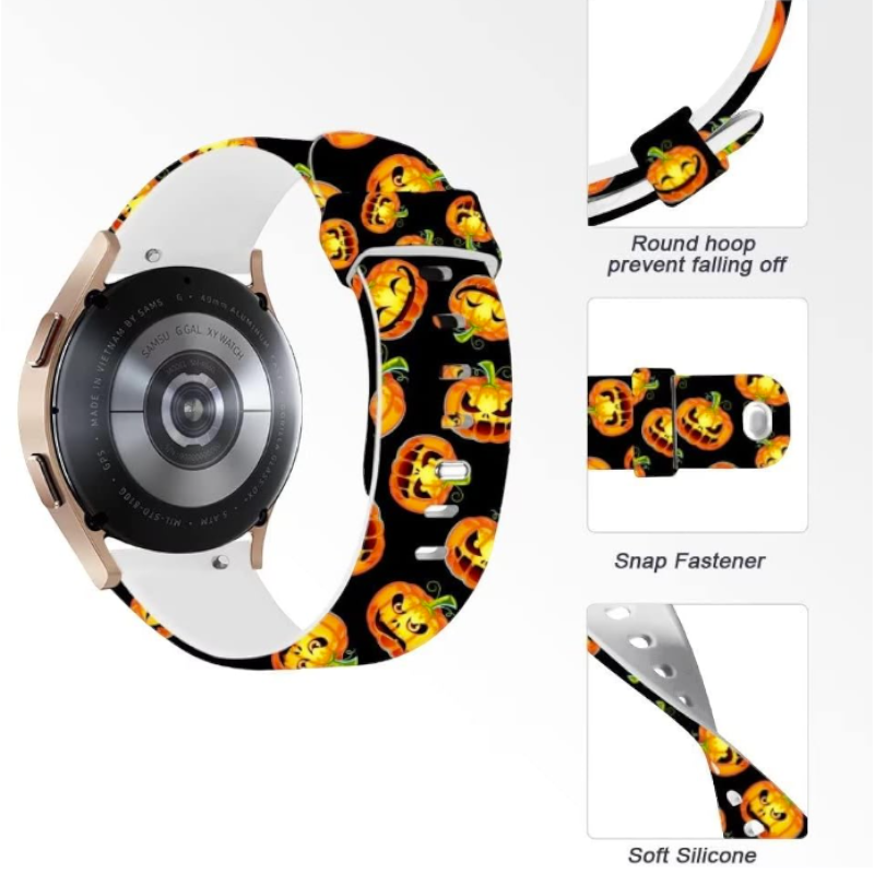 Silikonski pašček "Halloween" za Samsung Galaxy Watch 5/4 (40 / 44 mm)/ 3 (41mm)/Active 2 (40/44mm) – Infostyle – Črna /