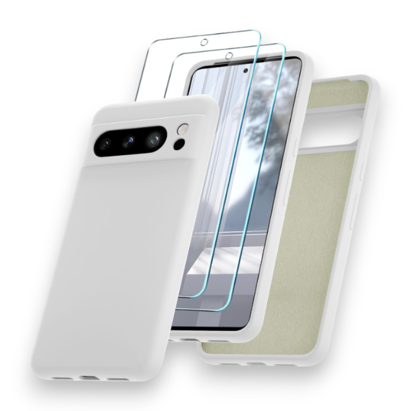 Komplet silikonski ovitek + 2x zaščitno steklo za Google Pixel 8 Pro – Yenapoon – Oranžna / PC + TPU silikon