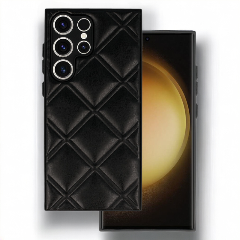 Silikonski ovitek "Checkered Leather 3D" za Samsung Galaxy S23 Ultra - črna – Infostyle – Črna / PU usnje + PC