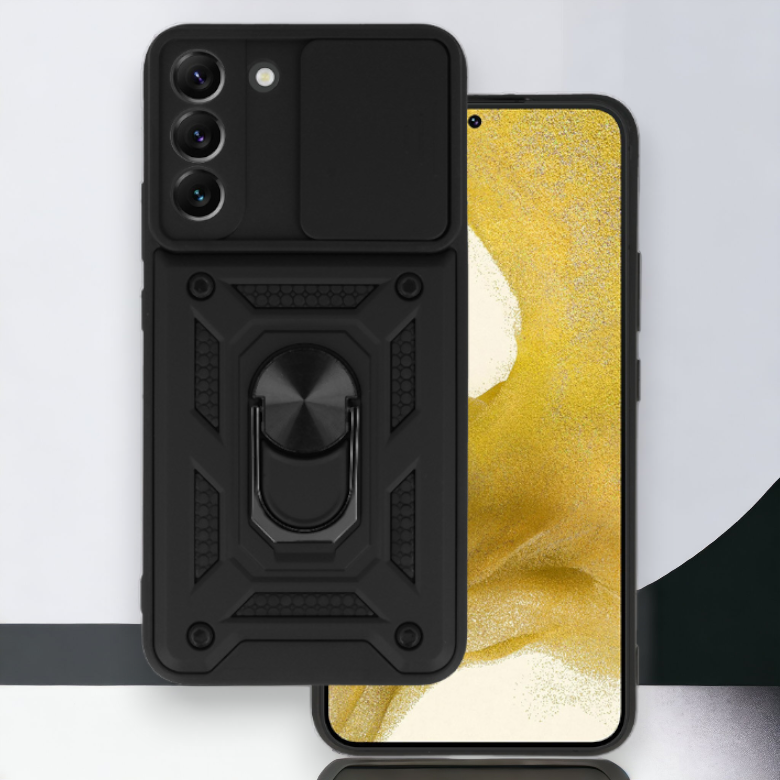 Silikonski ovitek "ring camera protect" za Samsung S23 - Črna – Infostyle – Črna / PC + TPU silikon