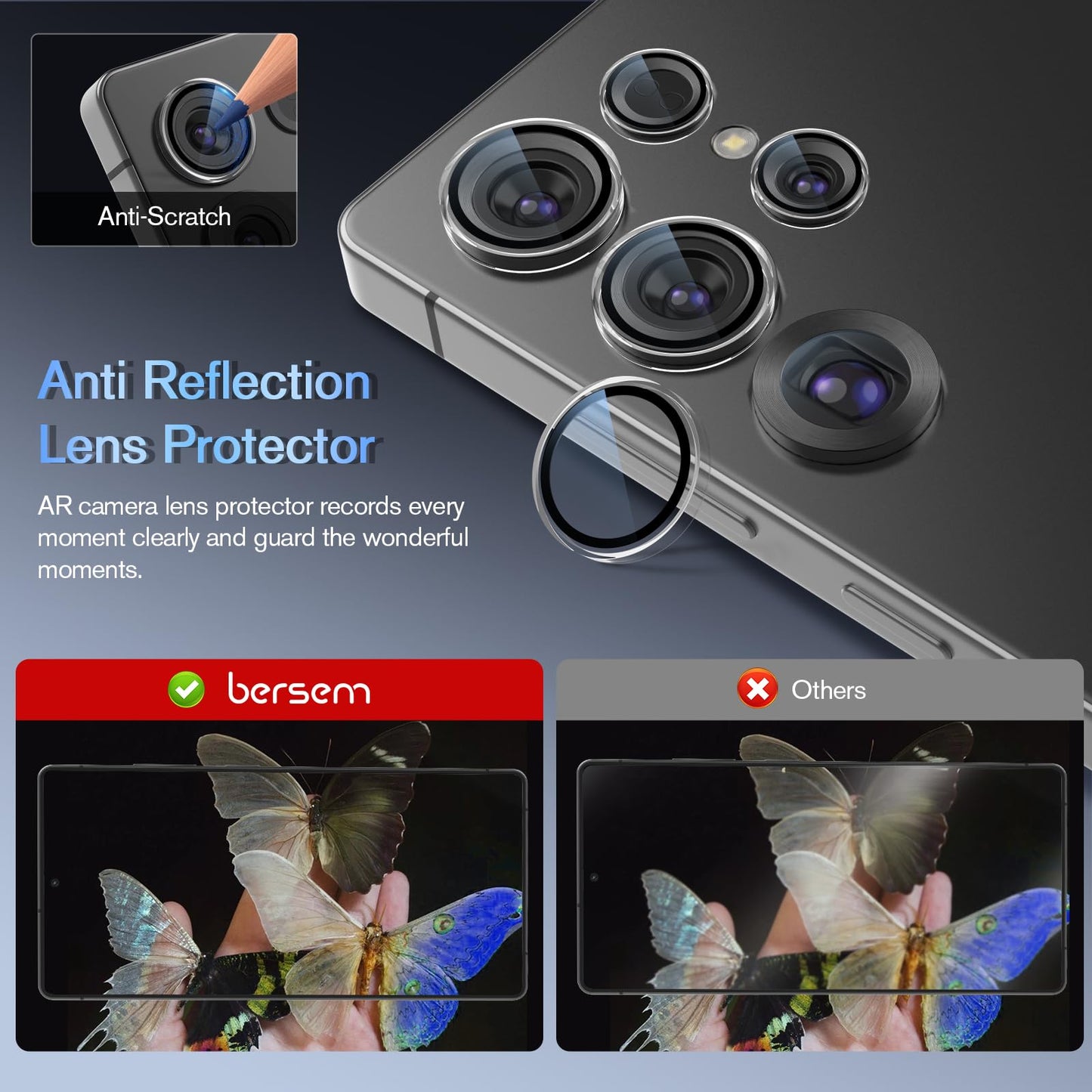 BERSEM Screen Protector for Samsung Galaxy S25 Ultra – 3× pack + Camera Protector + Installation Tray