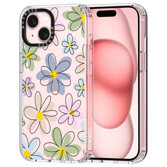 Ovitek MOSNOVO za iPhone 15 Plus Linear Blossoms, minimalističen linearni cvetlični dizajn z robustno zaščito telefona