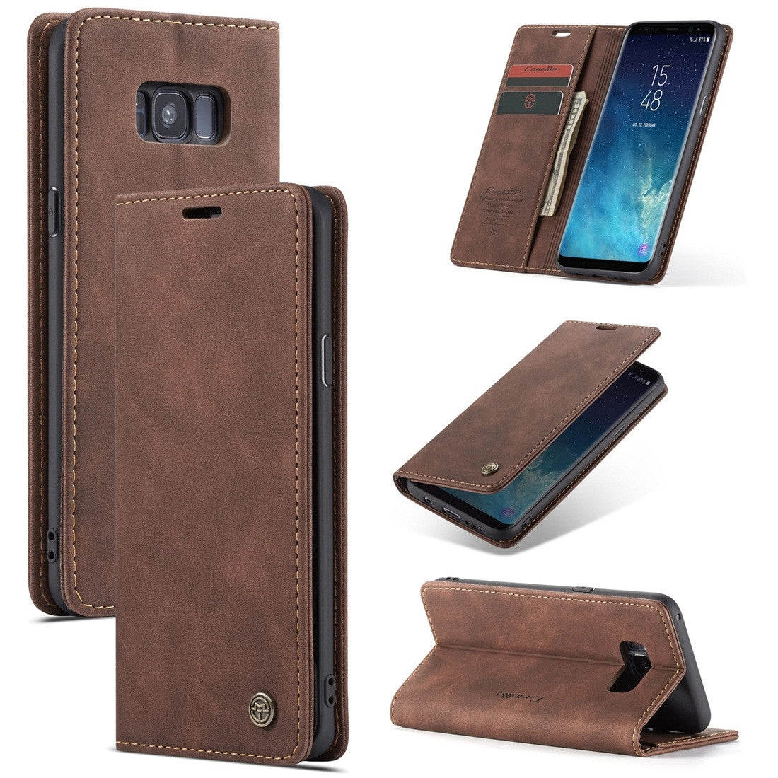 Preklopna torbica Bigcousin za Samsung Galaxy S8 Plus – tamnosmeđa