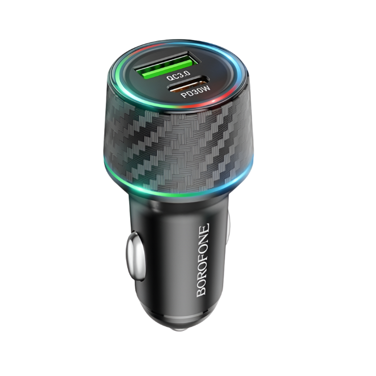 Avto polnilec USB + Type C 48W – Borofone – Prozorna