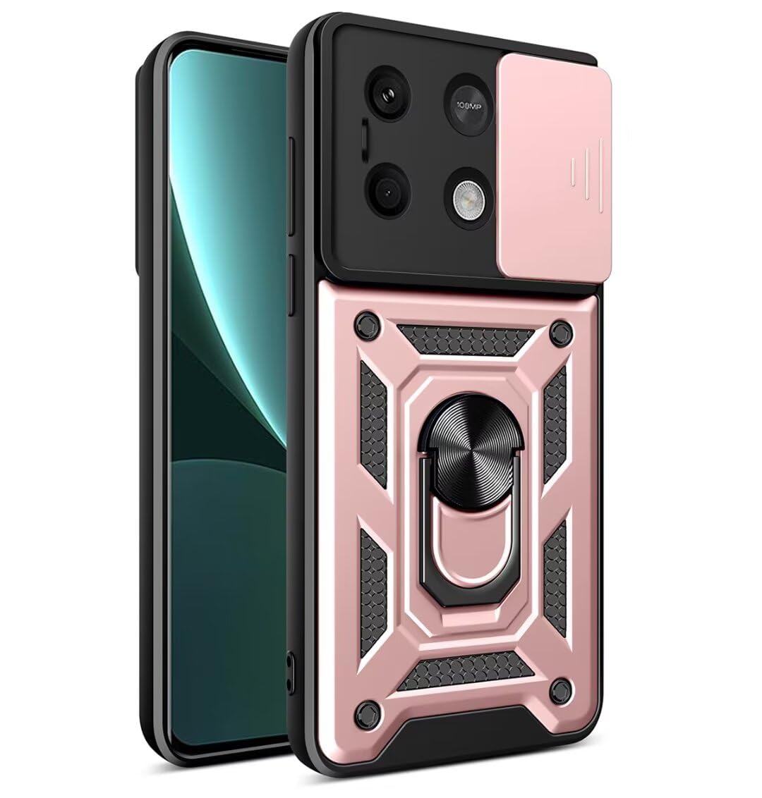 JIAFEI maska za Xiaomi Poco X6 Pro – TPU+PC, klizni poklopac kamere, stalak (ružičasta)