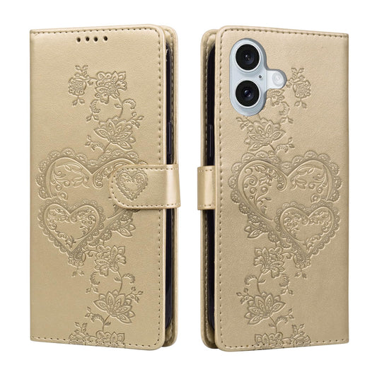 Preklopni-ovitek-za-iPhone-16-zlato-srce:Preklopni ovitek za iPhone 16 - zlato srce