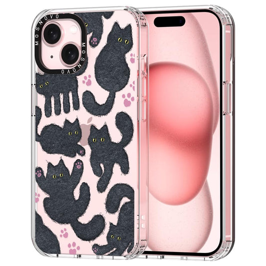 MOSNOVO ovitek za iPhone 15 Plus Black Furry Cat, črni kosmat motiv mačke z zanesljivo zaščito telefona