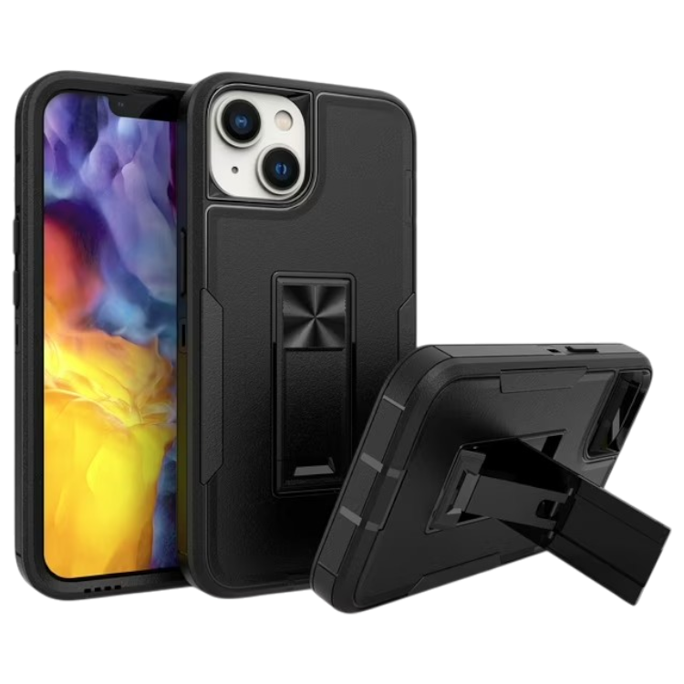 Ovitek s stojalom za iPhone 15 Plus /14 Plus, črna – Yiscase – Črna