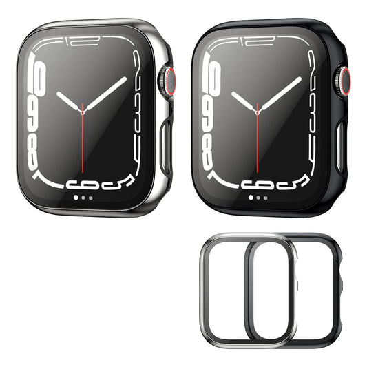 Haojavo 2 kosa zaščitnih ovitkov za Apple Watch Series 7 45mm - 2 v 1 PC Ohišje + Kaljeno Steklo