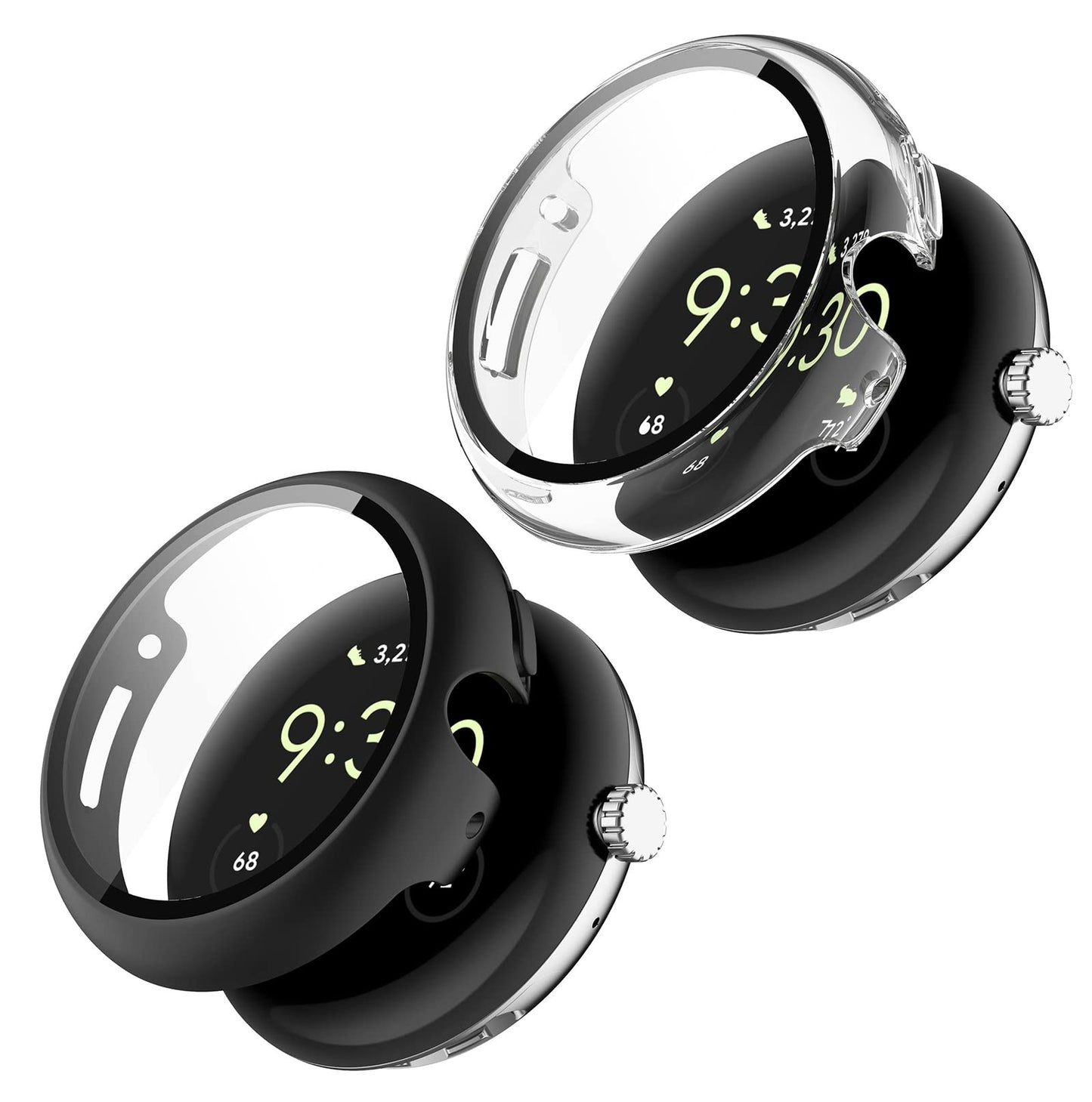 GIOPUEY Protective Case for Google Pixel Watch 1/2/3 41mm – 2 Pack (Black + Clear)