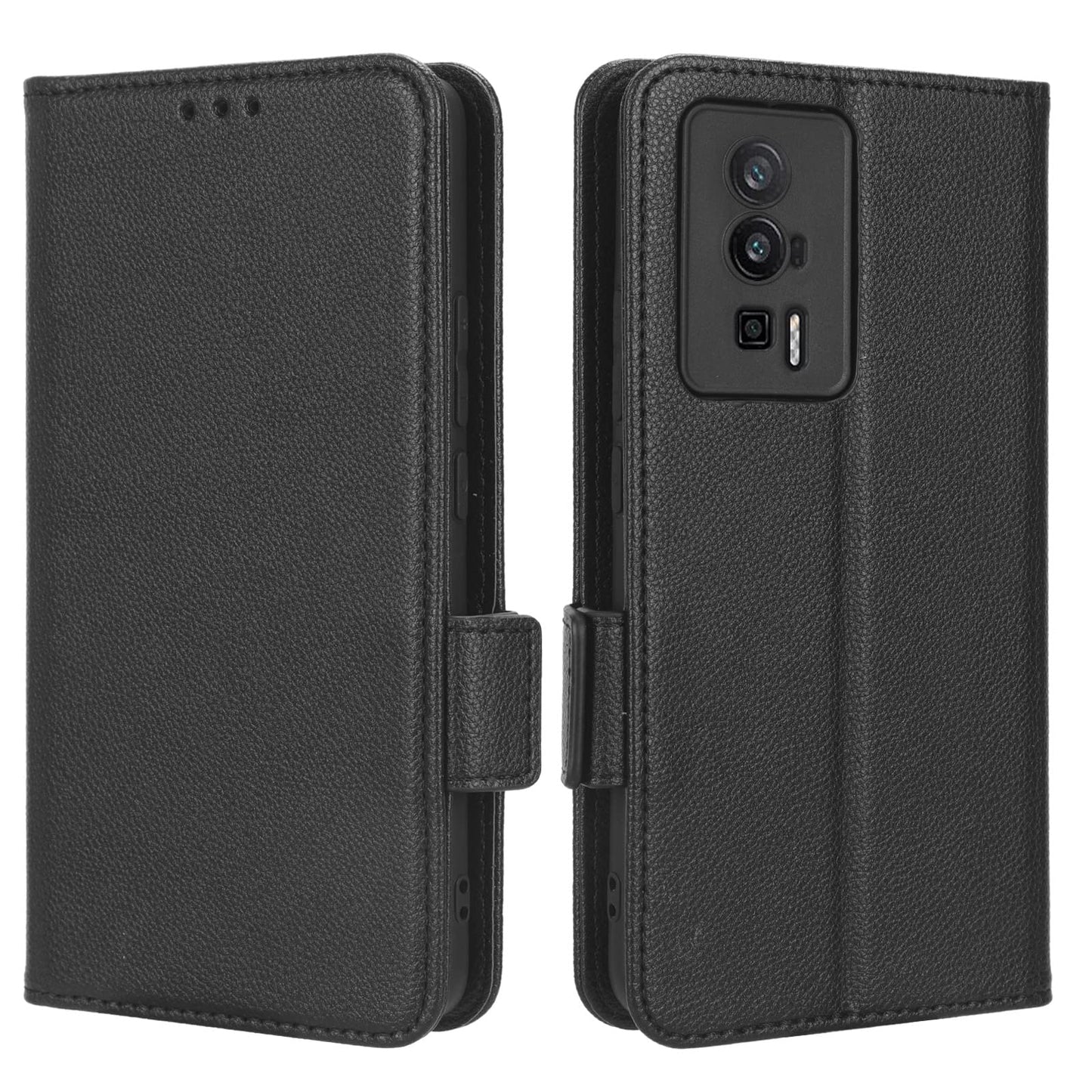 GOKEN preklopna torbica za Xiaomi Poco F5 Pro iz PU usnja z režami za kartice, črna