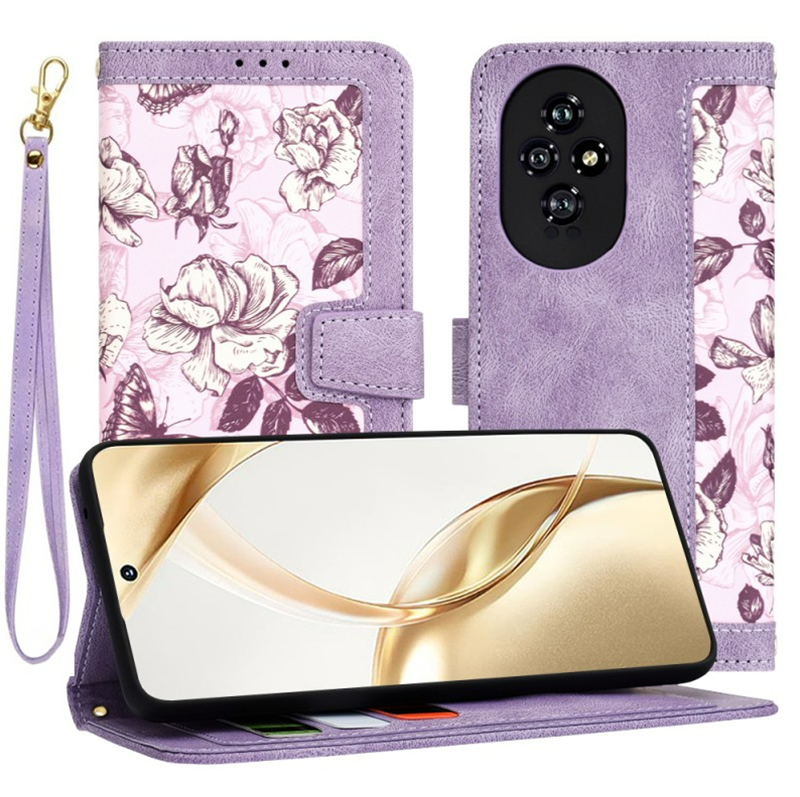 Preklopna torbica "Flower Bed" za Honor 200 – Techsuit – Vijolična / Umetno usnje + TPU silikon