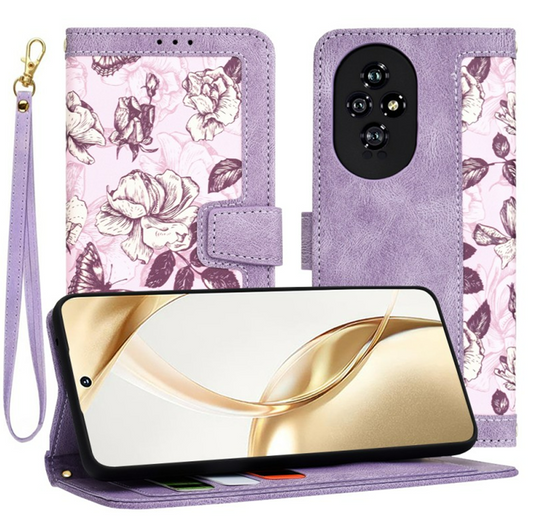 Preklopna torbica "Flower Bed" za Honor 200 – Techsuit – Vijolična / Umetno usnje + TPU silikon