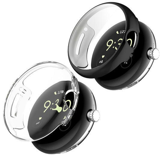 GIOPUEY ovitek za Google Pixel Watch 1/2/3 (41 mm) – 2x TPU zaščita, črn + prozoren