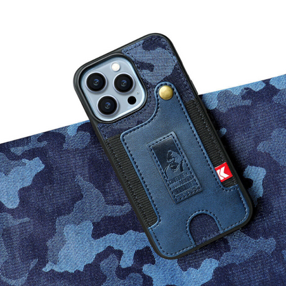 Večfunkcijski Silikonski ovitek "Jeans Wallet" za iPhone 14 Pro – Infostyle – Temno modra / Ekološko usnje + TPU silikon