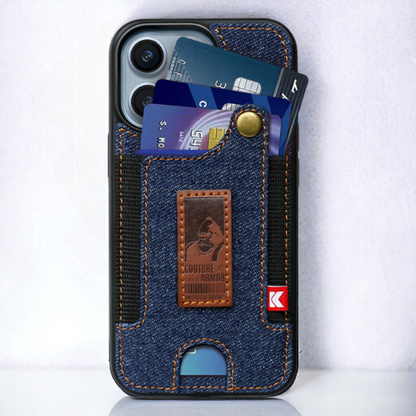 Večfunkcijski Silikonski ovitek "Jeans Wallet" za iPhone 14 Pro – Infostyle