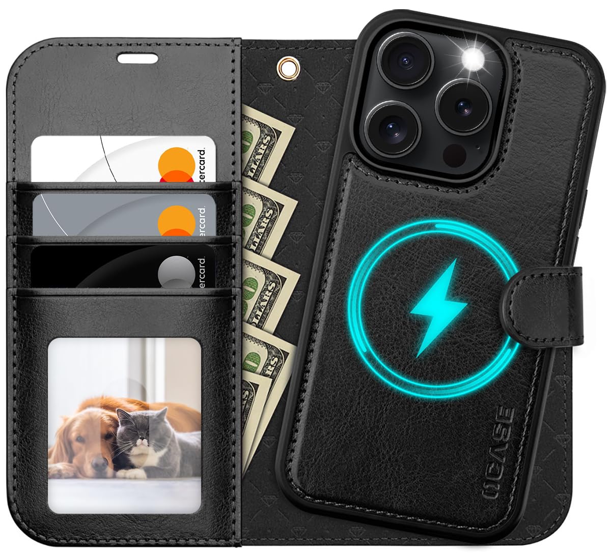 OCASE 2v1 snemljiv ovitek z denarnico za iPhone 16 Pro, črna, RFID, vsestranska uporaba