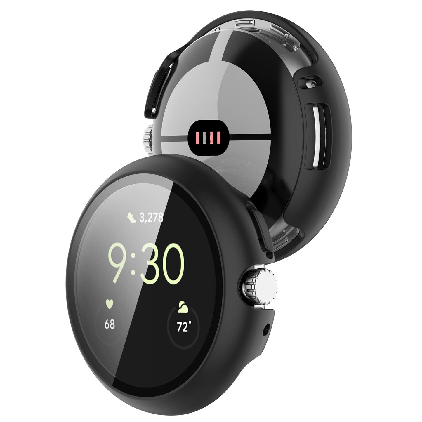 Zaščitni ovitek za Google Pixel Watch z zaščito zaslona iz kaljenega stekla – črn