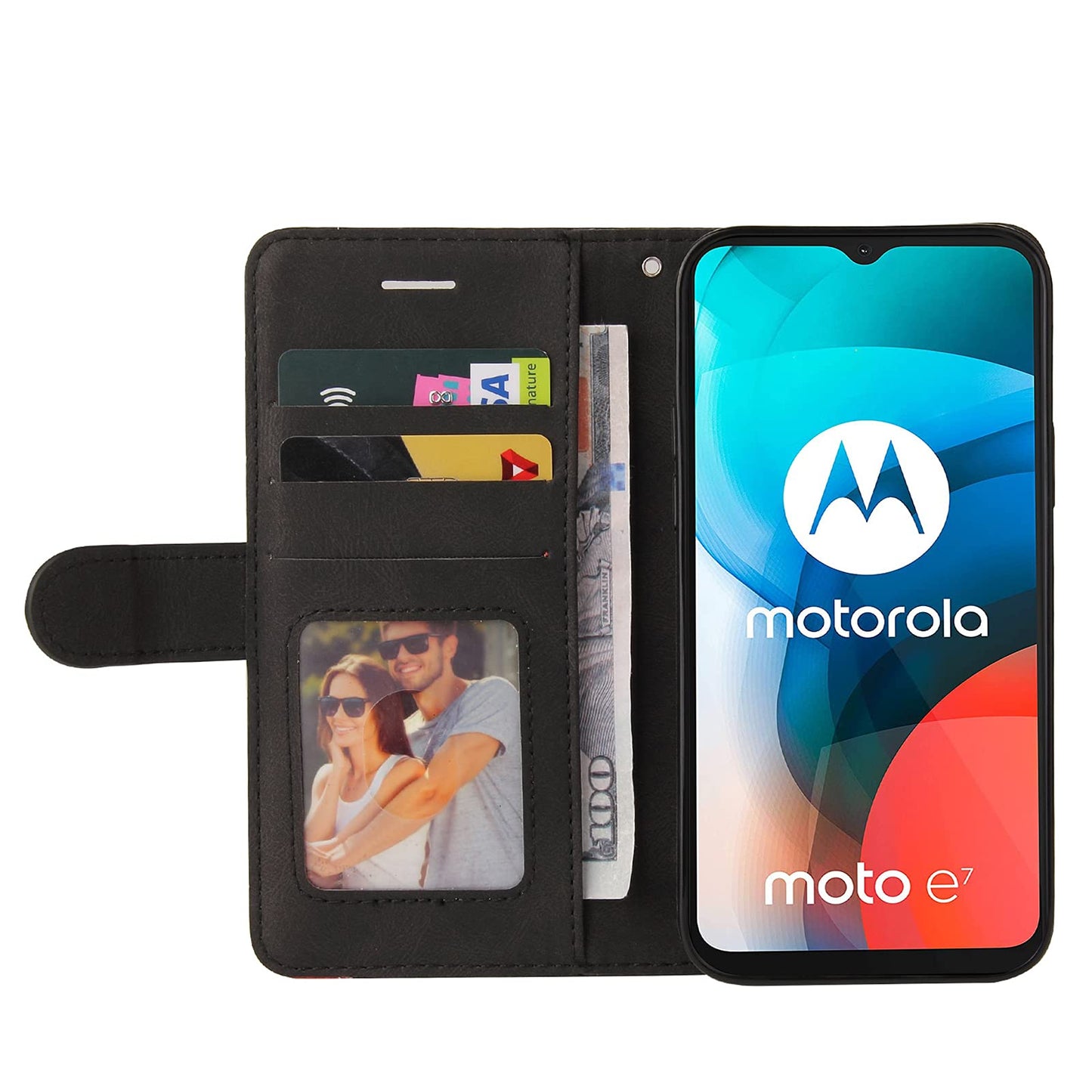 Preklopna torbica za Motorola Moto E7 iz umetnega usnja – črna