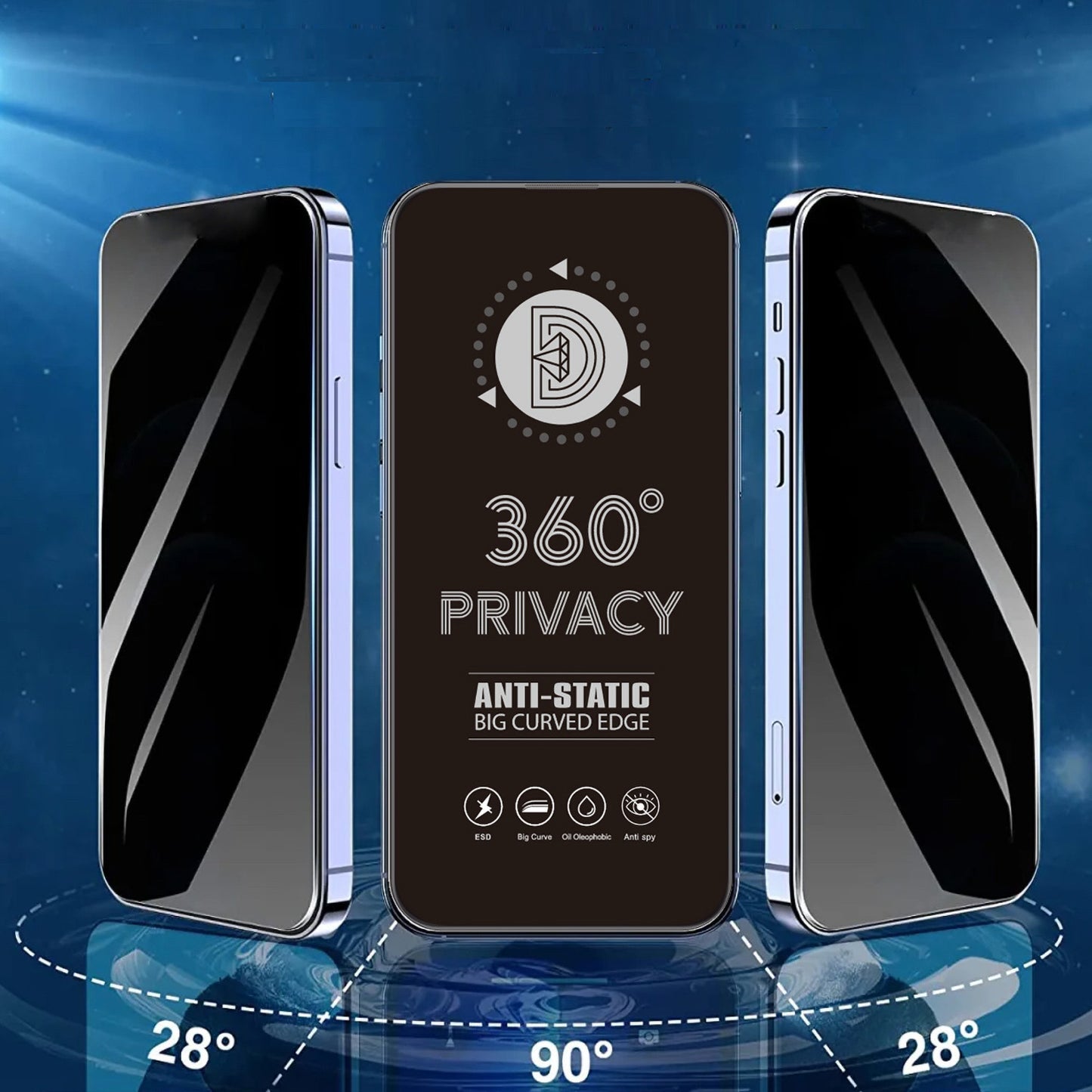 Kaljeno steklo za iPhone 16 Pro / 17, Privacy 360 – zaščita pogleda
