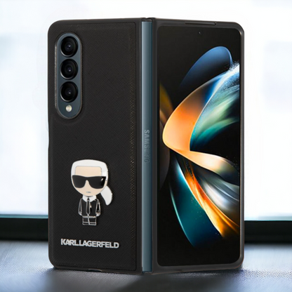 Karl Lagerfeld ovitek "Iconic Metal" za telefon Samsung Z Fold 4 (KLHCZFD4IKMSBK) - Črna – Črna / PC + TPU silikon