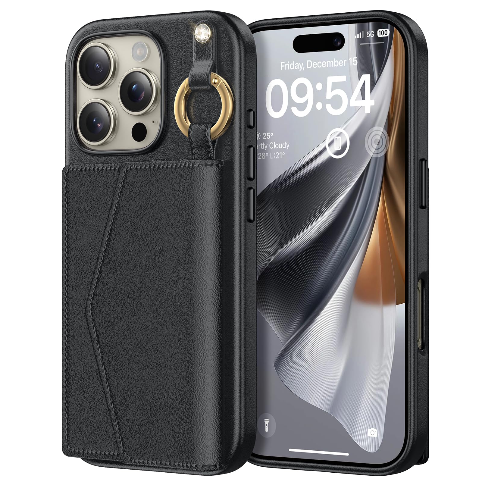 TAURI ovitek z magnetno denarnico za iPhone 16 Pro Max črna MagSafe zaščitni ovitek z denarnico