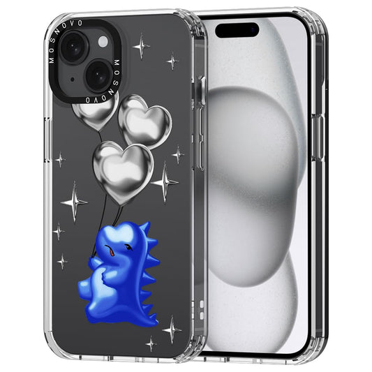 MOSNOVO ovitek za iPhone 15 Plus Balloonasaurus, igriv motiv dinozavra z baloni in robustno zaščito telefona