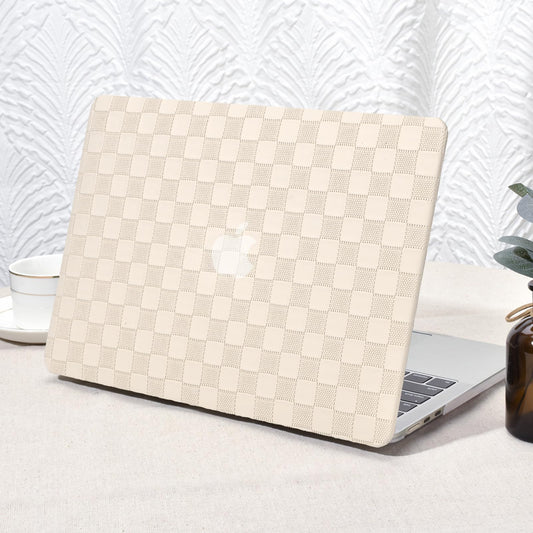 Zaščitni Ovitek za Apple MacBook Air 13,6 M2/M3 A3113 A2681 – PVC Usnje Tartan z Zaščito Tipkovnice Bež