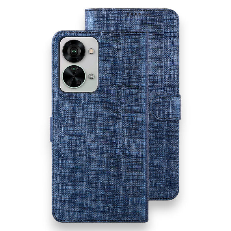 Preklopna torbica "Foluu Premium" za OnePlus Nord 2T 5G – Temno modra / Ekološko usnje + TPU silikon