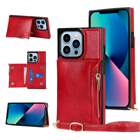 Ovitek z denarnico in trakom "Lokass" za iPhone 14 Pro Max – Rdeča
