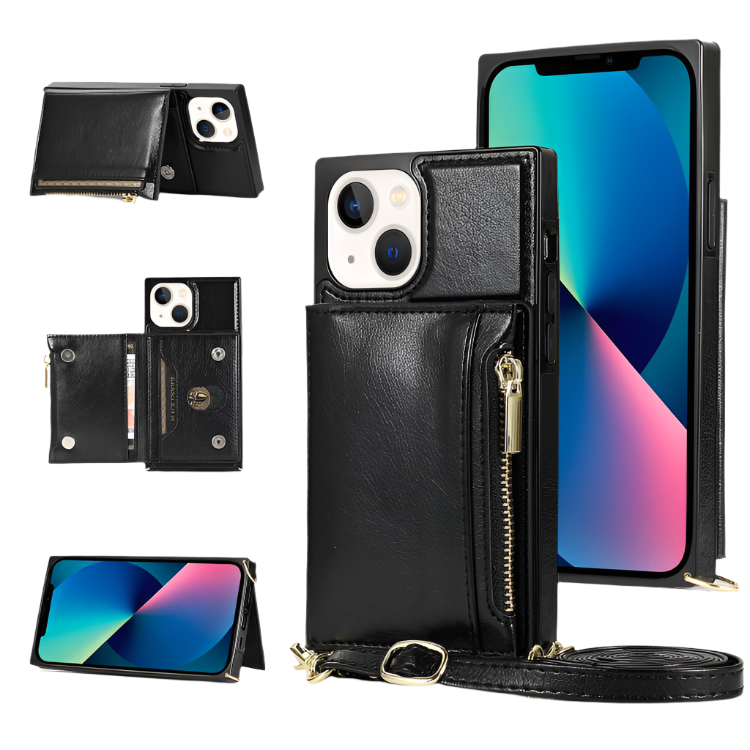 Ovitek za telefon z denarnico in trakom "LOKASS" iPhone 14/13 – Črna