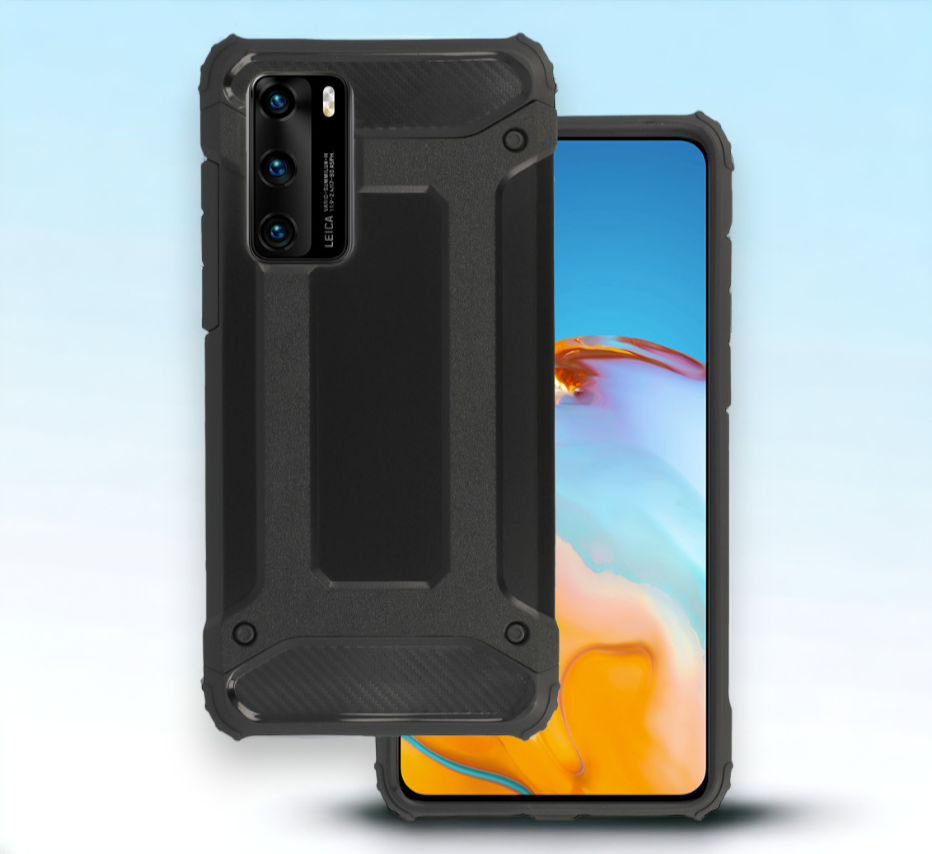 Silikonski ovitek "armor carbon" za Huawei P40 Pro - Črna – Infostyle – Črna / PC + TPU silikon