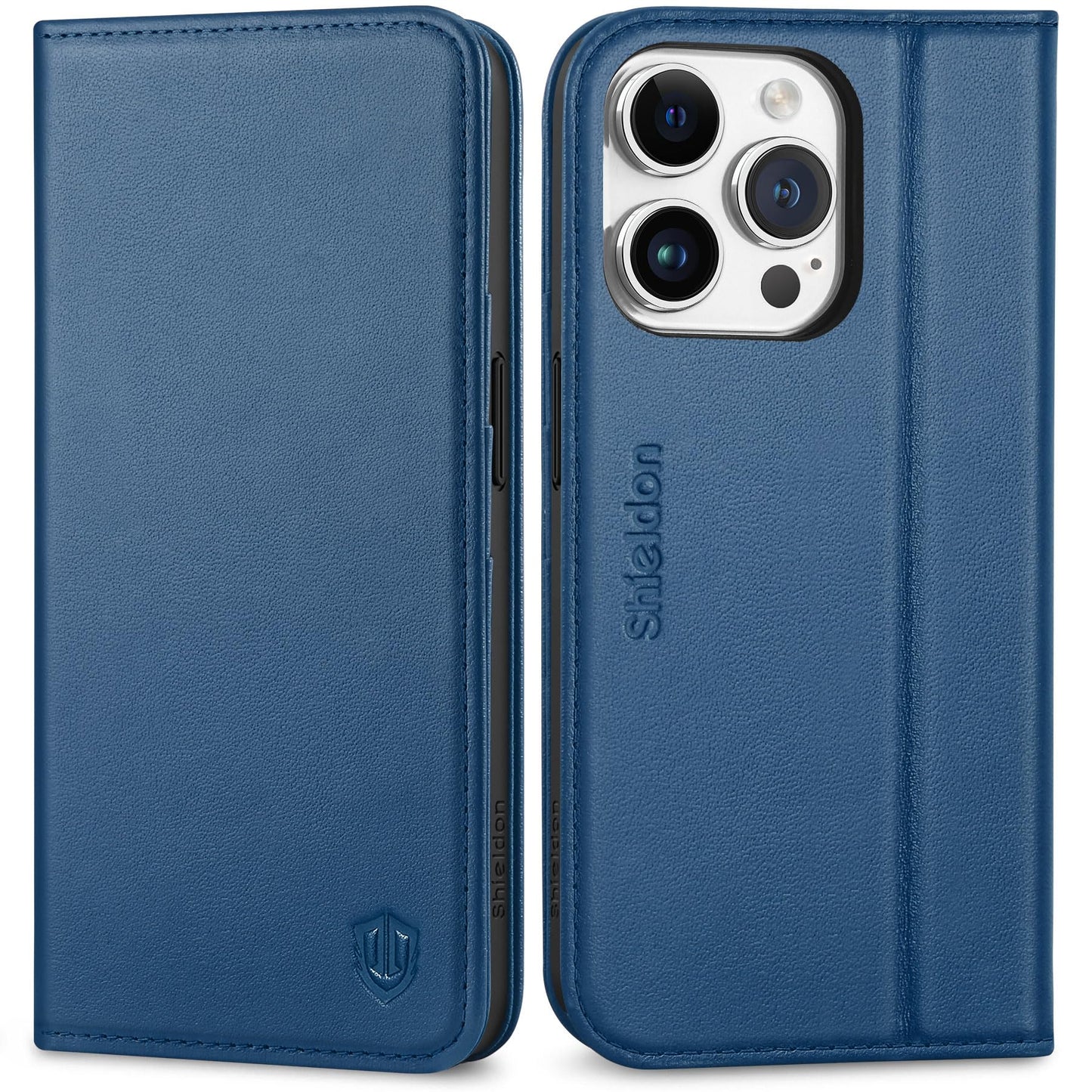 SHIELDON usnjena torbica iPhone 15 Pro kraljevsko modra pravo usnje zašèitni etui