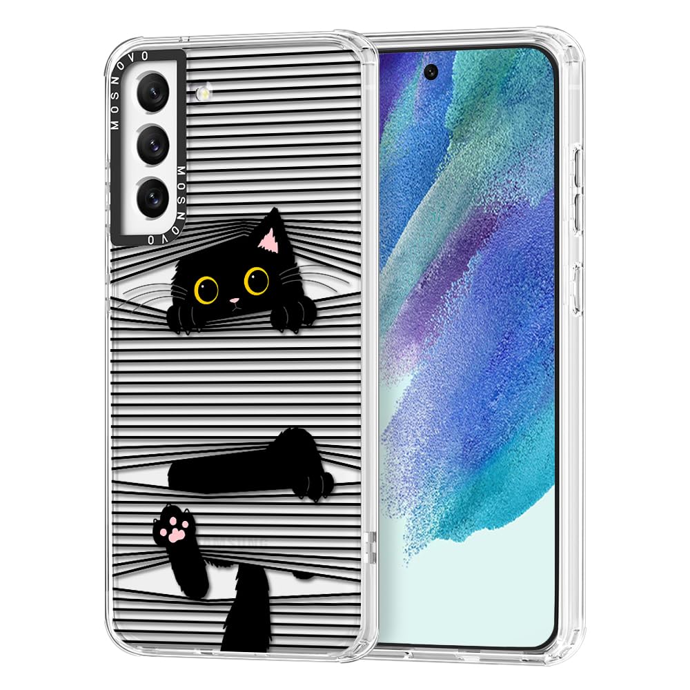 Ovitek MOSNOVO za Samsung Galaxy S21 FE Black Cat, eleganten črni mačji motiv z zanesljivo zaščito telefona