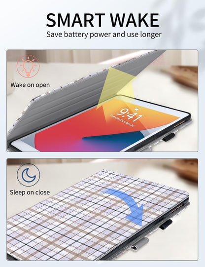 Ovitek za iPad 10.2 (9./8./7. Generacija) / iPad Air 3 / iPad Pro 10.5 z Držalom za Pisalo, Bel Karo Vzorec
