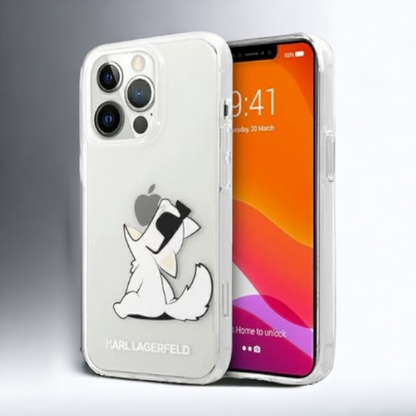 Silikonski ovitek Karl Lagerfeld "Choupette" za iPhone 13 Pro Max/12 Pro Max (KLHCP13XCFNRC) – Prozorna / PC + TPU silik