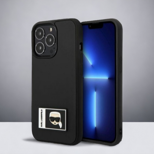 Ovitek Karl Lagerfeld "Icon" za iPhone 13 Pro Max/12 Pro Max (KLHCP13X3DKPK) – Črna / PC + TPU silikon + Ekološko usnje