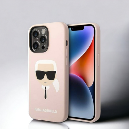 Ovitek Karl Lagerfeld "Karl - light pink " za iPhone 14 Pro s tehnologijo MagSafe (KLHMP14LSLKHLP) – Svetlo roza / Silik