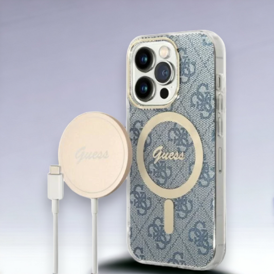 Guess komplet ovitek + polnilec (MagSafe) "blue" za iPhone 14 Pro (GUBPP14LH4EACSB) – Modra / TPC + PC