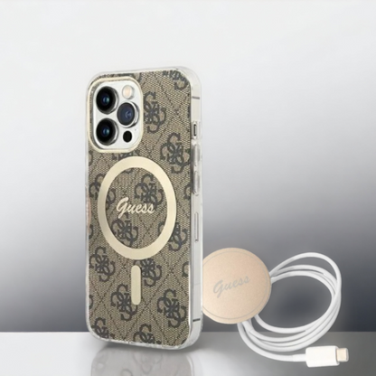Guess komplet ovitek + polnilec (MagSafe) "brown" za iPhone 14 Pro Max (GUBPP14XH4EACSW) – Rjava / TPC + PC