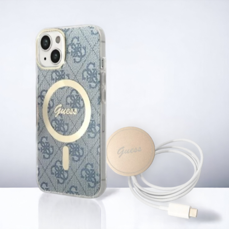 Guess komplet ovitek + polnilec (MagSafe) "blue" za iPhone 13/14/15 (BUGUHMP14SH4EACSB) – Modra / TPC + PC