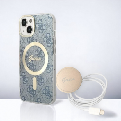 Guess komplet ovitek + polnilec (MagSafe) "blue" za iPhone 13/14/15 (BUGUHMP14SH4EACSB) – Modra / TPC + PC