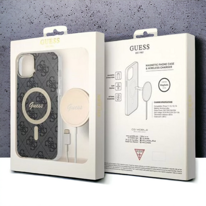 Guess komplet ovitek + polnilec (MagSafe) "black" za iPhone 14 Plus / 15 Plus (GUBPP14MH4EACSK)